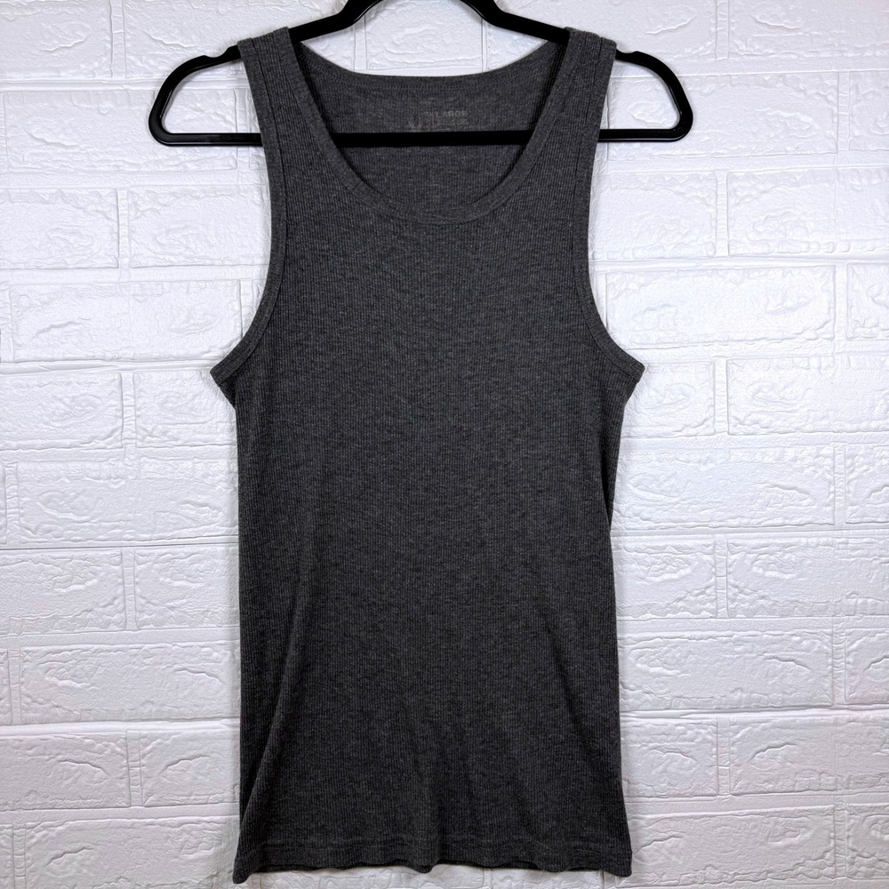 Tank Top Womens Large Gray Ribbed Sleeveless Scoop Neck Scoop Hem